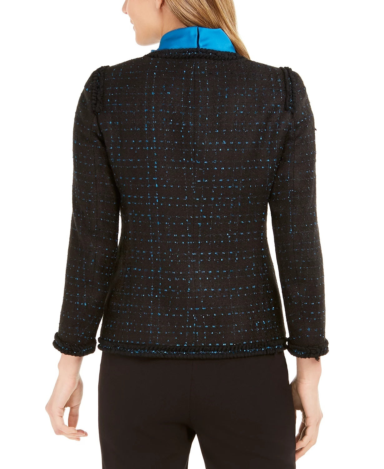 Jaqueta de tweed feminina Anne Klein, preta, tamanho 4