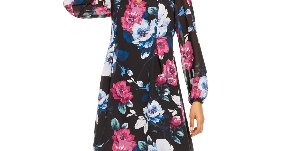 Vestido feminino com decote em V e mangas curtas, preto, tamanho médio, da INC International Concepts