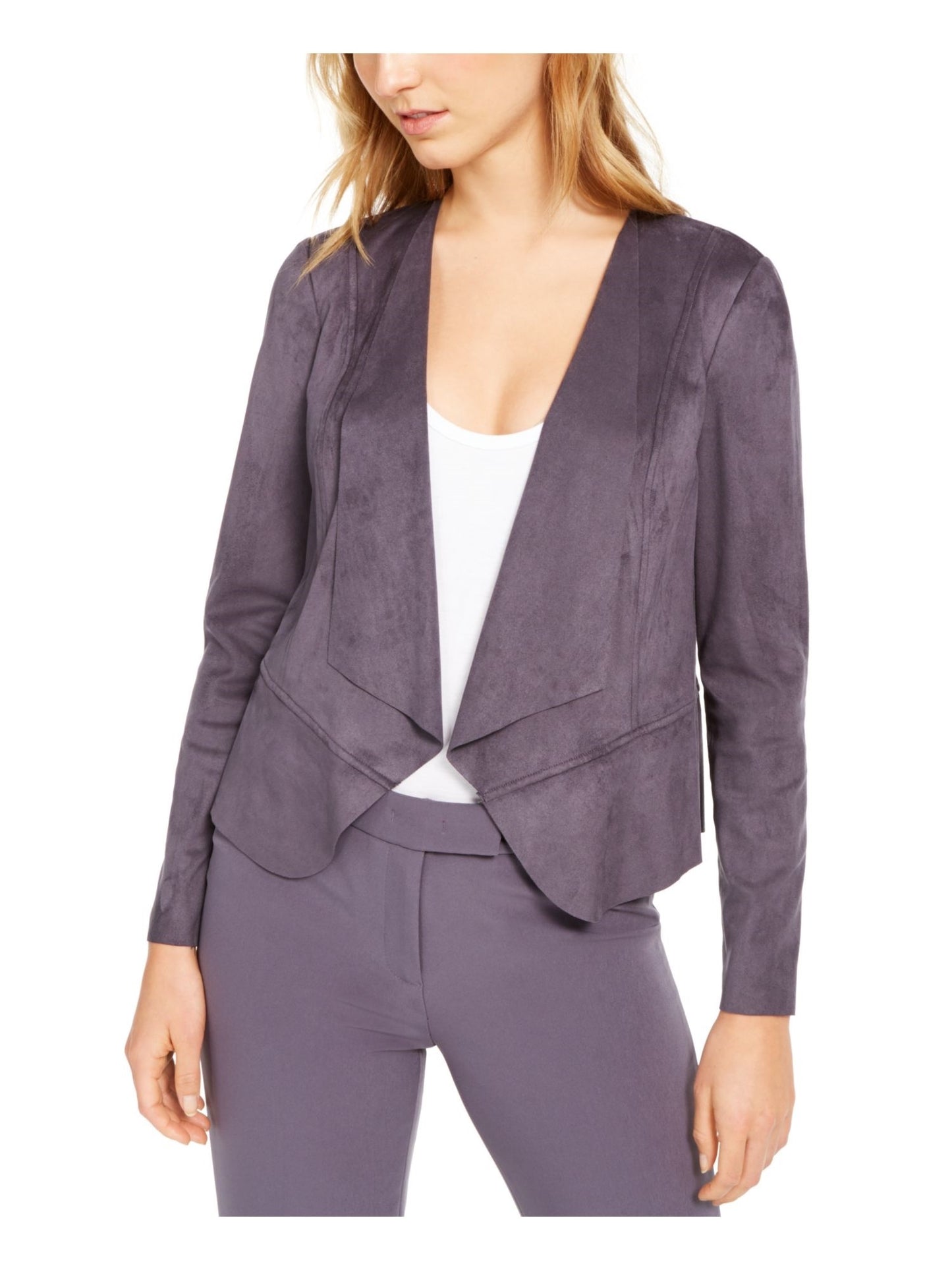 Anne Klein Suéter Cardigan Feminino Cinza Manga Longa Aberto Roxo Tamanho Médio