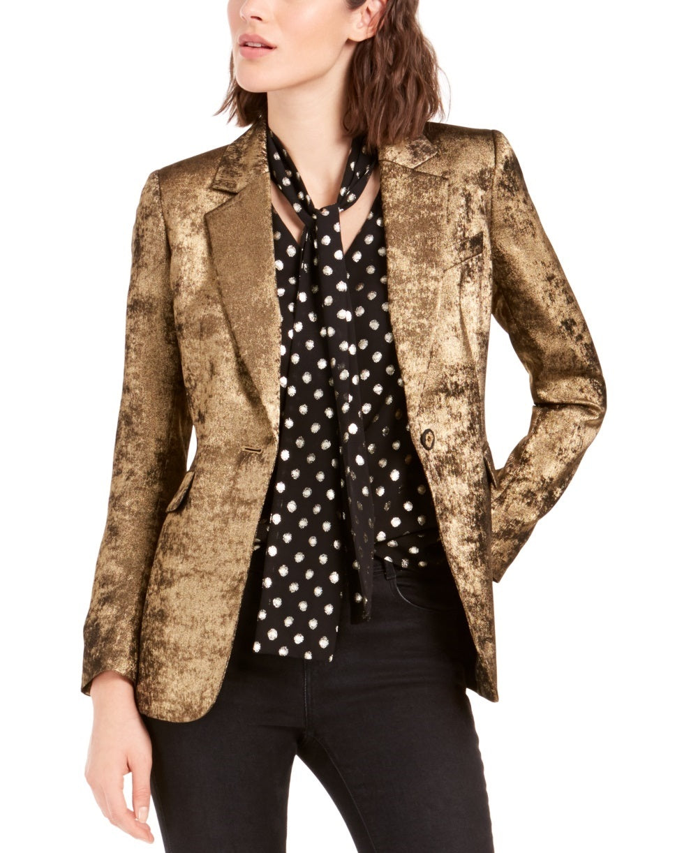 Blazer metálico feminino Bar III com um botão, dourado, tamanho 2