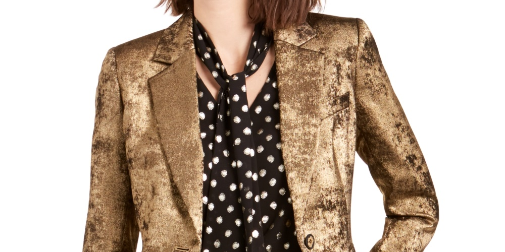 Blazer metálico feminino Bar III com um botão, dourado, tamanho 2