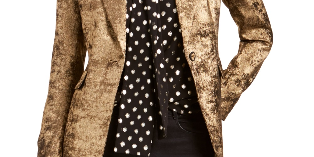 Blazer metálico feminino Bar III com um botão, dourado, tamanho 2