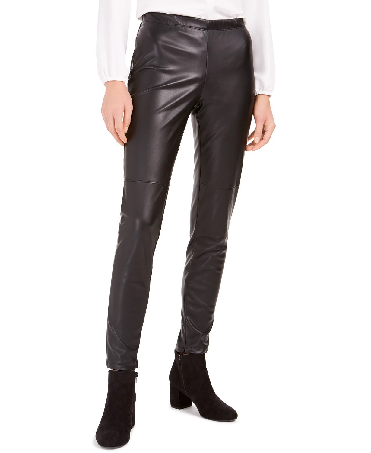 Calça skinny feminina Bar III em couro sintético, preta, tamanho XX P