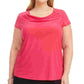 Kasper Plus Size Feminino Gola Alta Sólida Stretch Top Rosa Tamanho 1X