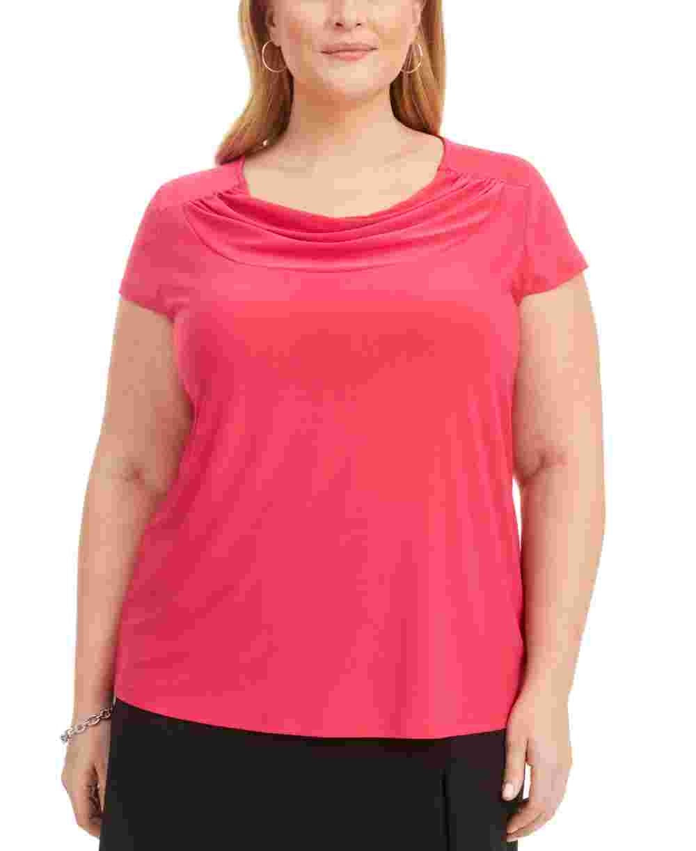 Kasper Plus Size Feminino Gola Alta Sólida Stretch Top Rosa Tamanho 1X