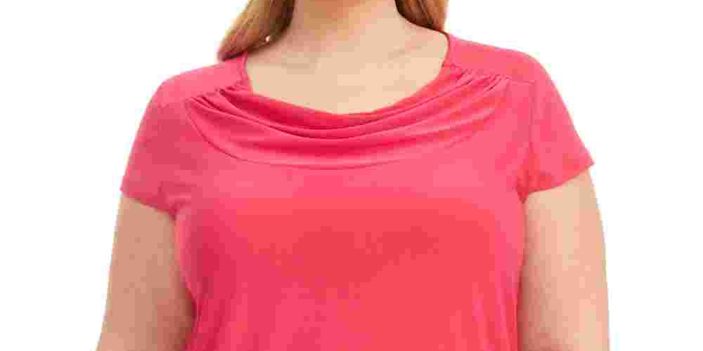 Kasper Plus Size Feminino Gola Alta Sólida Stretch Top Rosa Tamanho 1X
