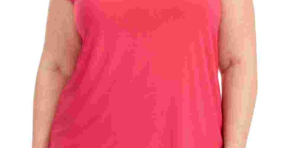Kasper Plus Size Feminino Gola Alta Sólida Stretch Top Rosa Tamanho 1X