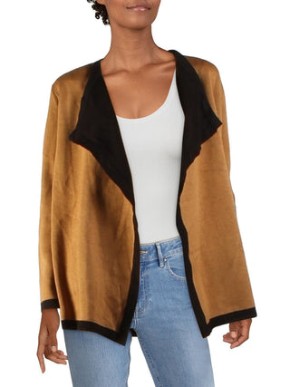 Cardigan drapeado com frente aberta feminino Anne Klein, bege, cáqui, tamanho pequeno