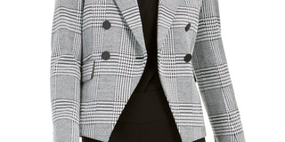 Jaqueta feminina Bar III com estampa pied-de-poule e abotoamento duplo, preta, tamanho 12