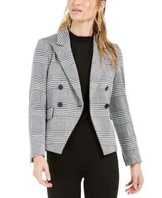 Bar III Women's Houndstooth Print Double Breasted Jacket Black Size 2