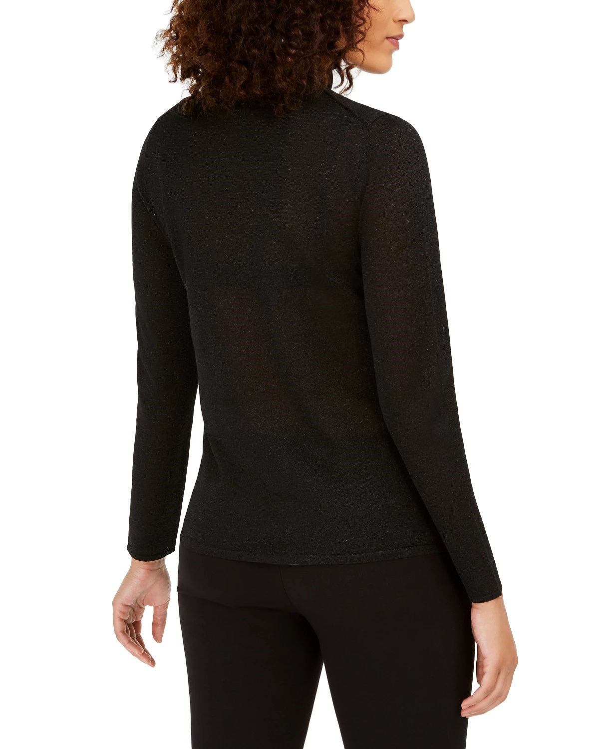 Suéter feminino Anne Klein com gola alta e detalhes metálicos, preto, tamanho extragrande