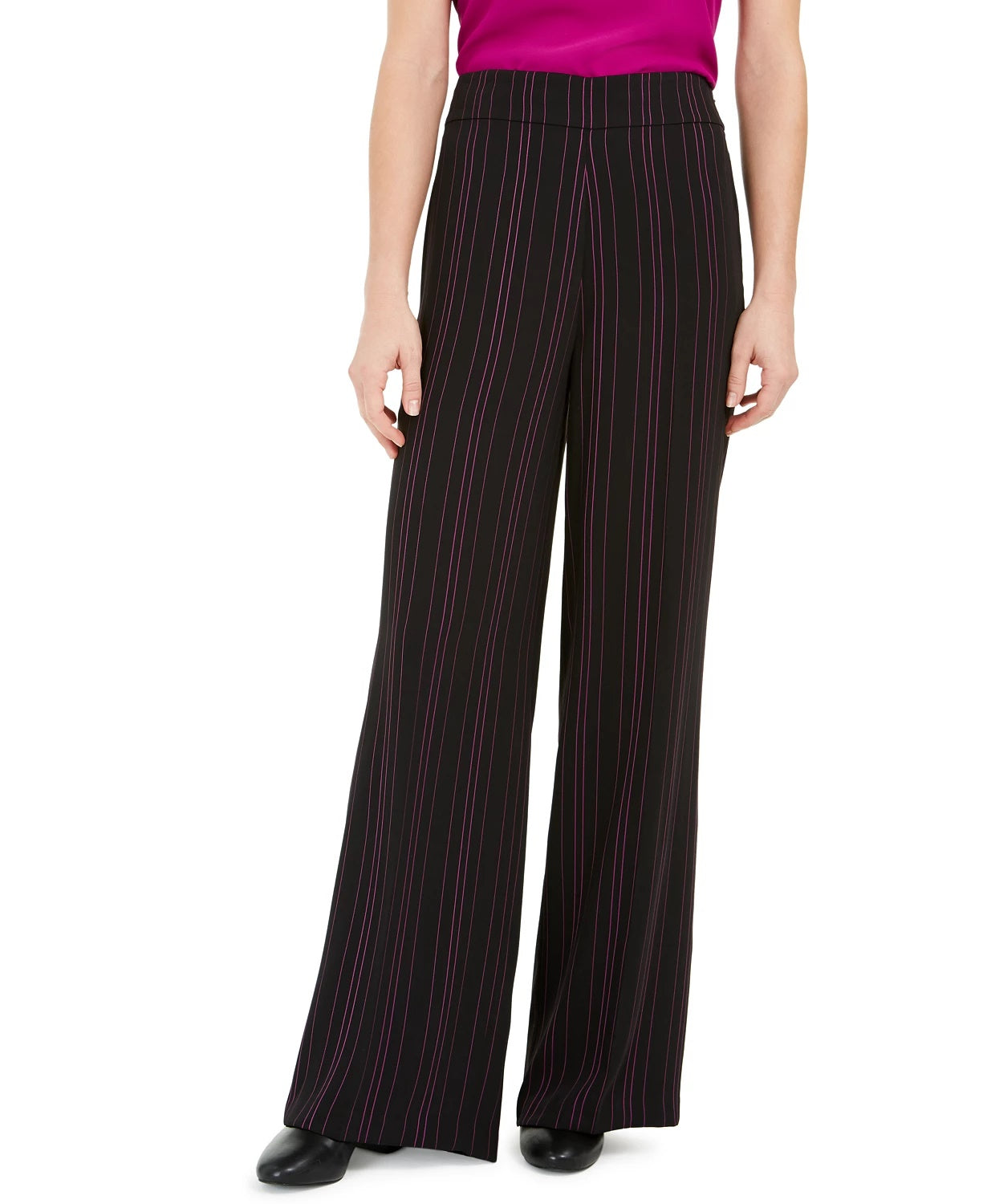 Calça feminina listrada de perna larga Bar III, preta, tamanho 10