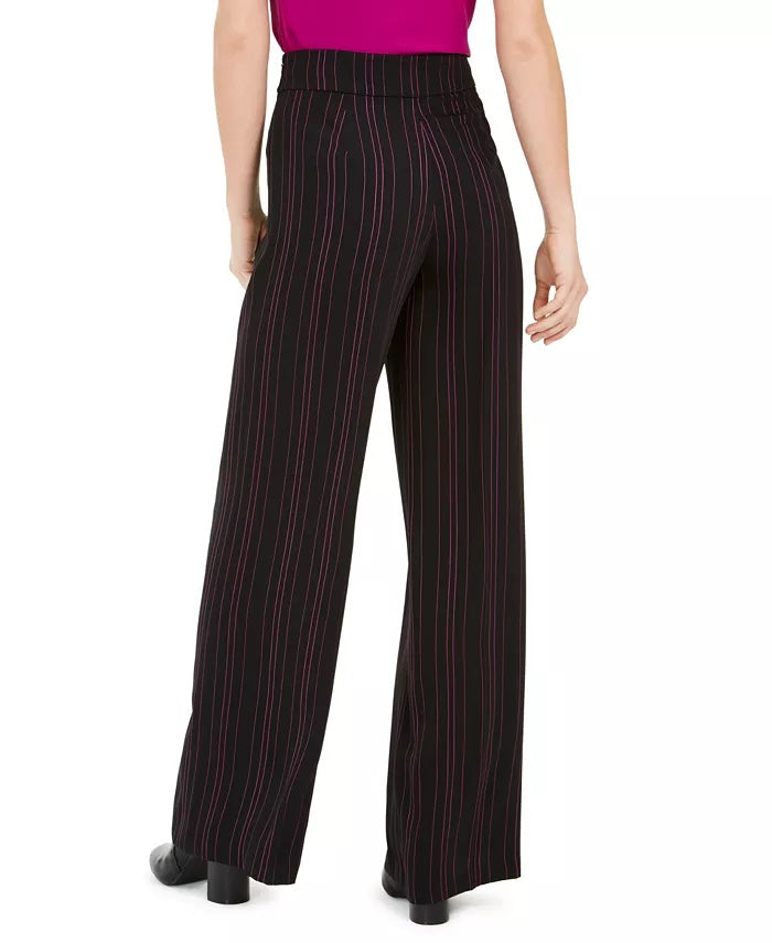 Calça feminina listrada de perna larga Bar III, preta, tamanho 10