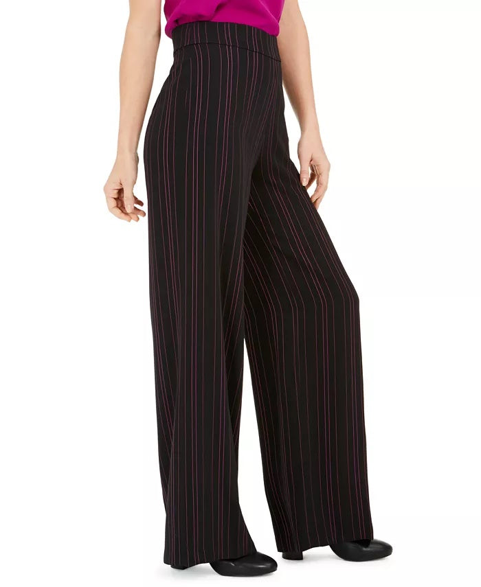 Calça feminina listrada de perna larga Bar III, preta, tamanho 10