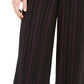Calça feminina listrada Bar III, perna larga, preta, tamanho 2