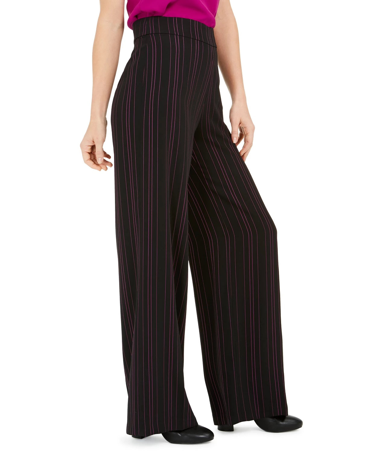 Calça feminina listrada de perna larga Bar III, preta, tamanho 6