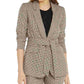 Blazer feminino xadrez com amarração na cintura Bar III, bege, cáqui, tamanho extragrande