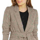 Blazer feminino xadrez com amarração na cintura Bar III, bege, cáqui, tamanho extragrande
