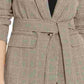 Blazer feminino xadrez com amarração na cintura Bar III, bege, cáqui, tamanho extragrande