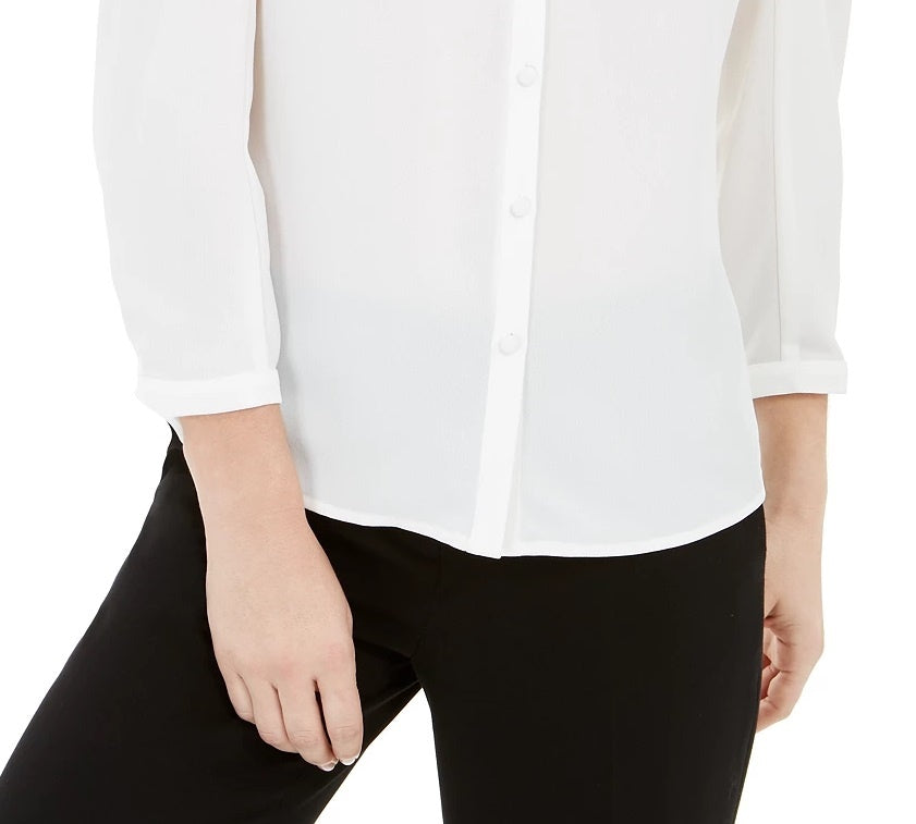 Blusa feminina Bar III com manga bufante e botões, branca, tamanho XX-S