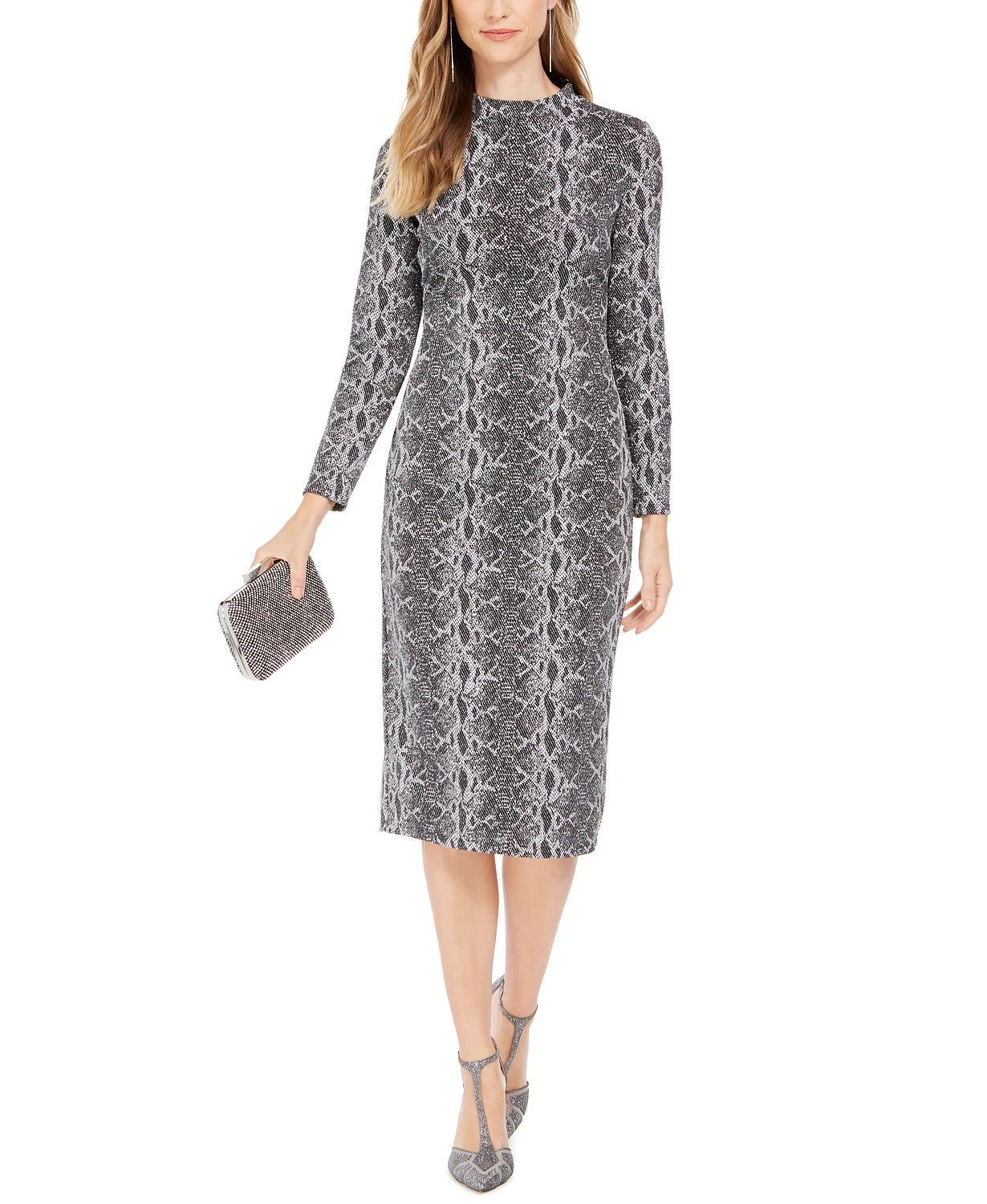 Vestido midi com bainha e estampa de cobra da INC International Concepts para mulheres, cinza, tamanho 12