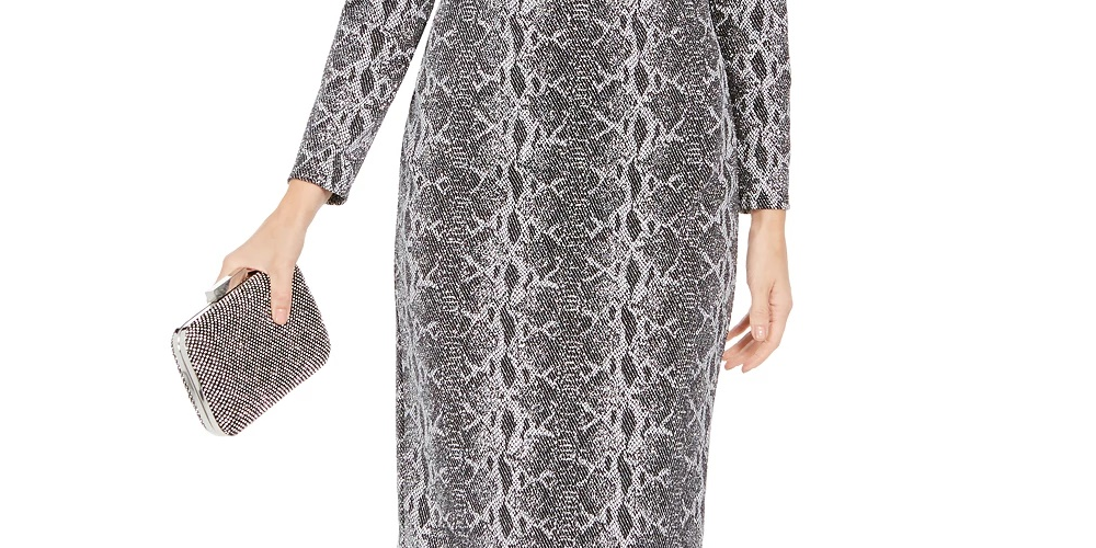 Vestido midi com bainha e estampa de cobra da INC International Concepts para mulheres, cinza, tamanho 12