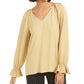 Blusa plissada feminina Bar III com manga sino, amarela, tamanho extragrande