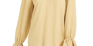 Blusa plissada feminina Bar III com manga sino, amarela, tamanho extragrande