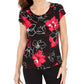 Blusa feminina Kasper floral de manga curta e decote redondo, rosa, tamanho X-S