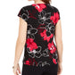Blusa feminina Kasper floral de manga curta e decote redondo, rosa, tamanho X-S