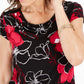 Blusa feminina Kasper floral de manga curta e decote redondo, rosa, tamanho X-S