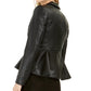 Jaqueta peplum feminina Bar III em couro sintético, preta, tamanho 10