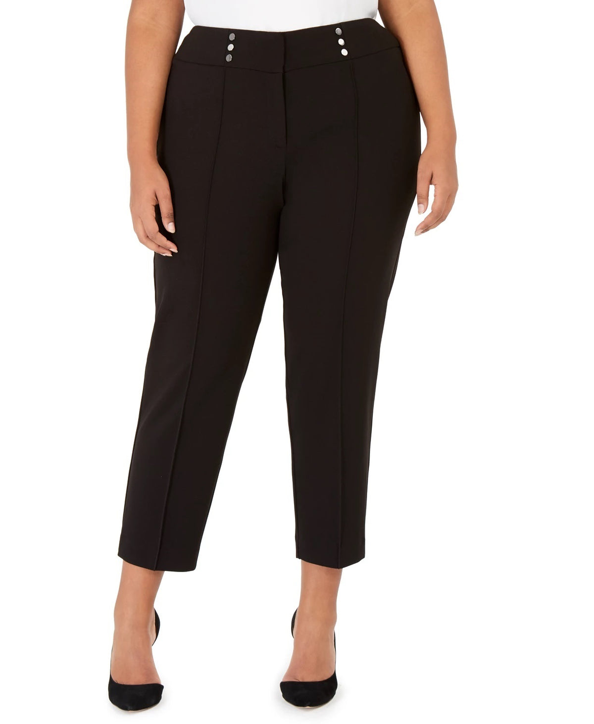 Calça reta feminina Kasper preta tamanho 20W