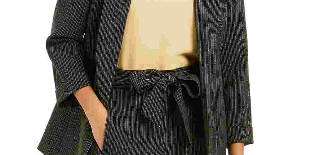 Blazer feminino Bar III com listras abertas na frente, preto, tamanho grande