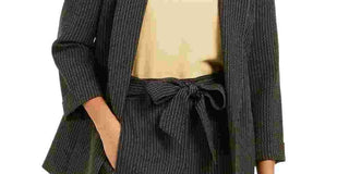 Blazer feminino Bar III com listras abertas na frente, preto, tamanho grande