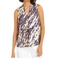 Blusa feminina Bar III com estampa animal abstrata e decote em V, preta, tamanho X-S