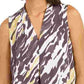 Blusa feminina Bar III com estampa animal abstrata e decote em V, preta, tamanho X-S