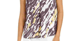 Blusa feminina Bar III com estampa animal abstrata e decote em V, preta, tamanho X-S