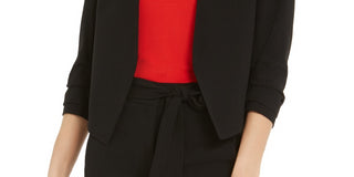 Blazer feminino Bar III com manga franzida, preto, tamanho grande