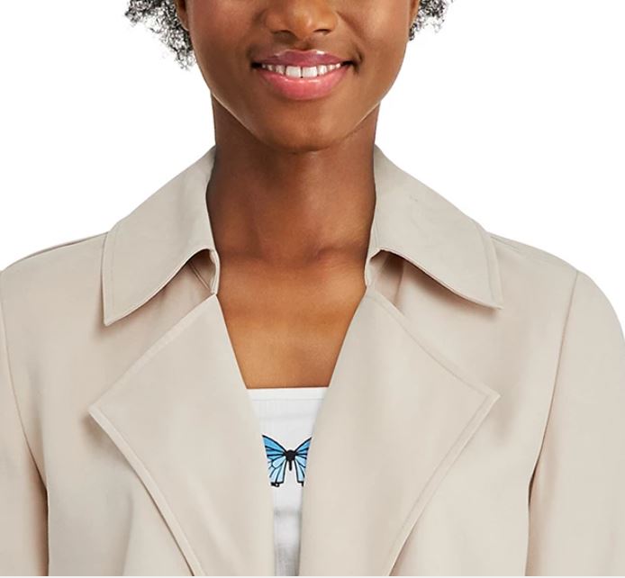 Jaqueta trench coat feminina Bar III com frente aberta, bege, tamanho XX-S