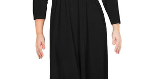 Vestido feminino Anne Klein com decote em V, estilo escritório, justo e evasê, preto, tamanho extragrande