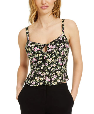 Blusa Peplum com Estampa Floral Feminina Bar III, Preta, Tamanho Grande