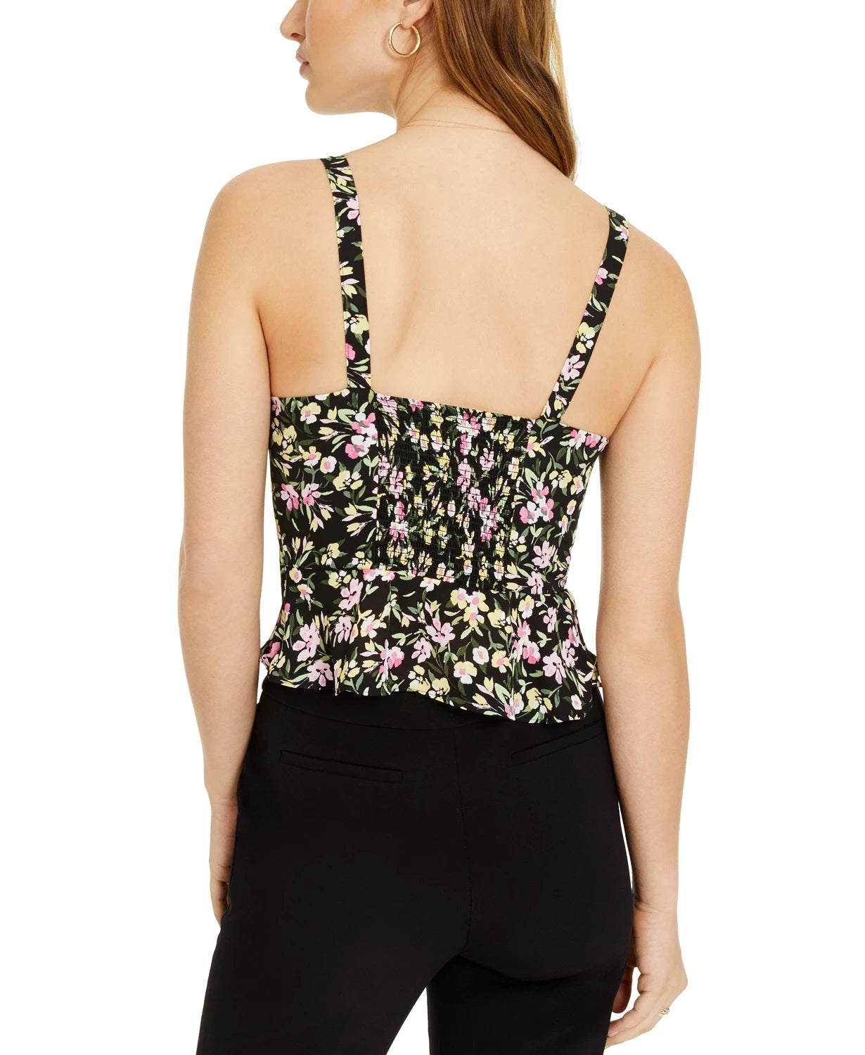 Blusa Peplum com Estampa Floral Feminina Bar III, Preta, Tamanho Grande