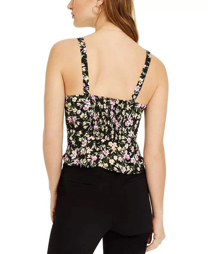 Blusa Peplum com Estampa Floral Feminina Bar III, Preta, Tamanho Médio