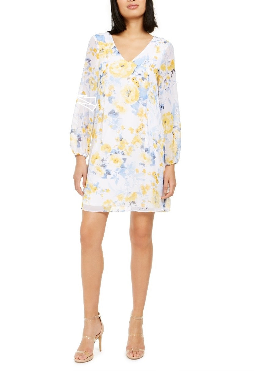 Vestido feminino com decote em V e mangas curtas INC International Concepts, branco, tamanho pequeno