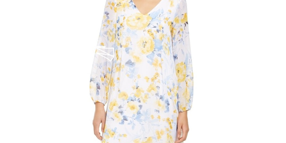 Vestido feminino com decote em V e mangas curtas INC International Concepts, branco, tamanho pequeno