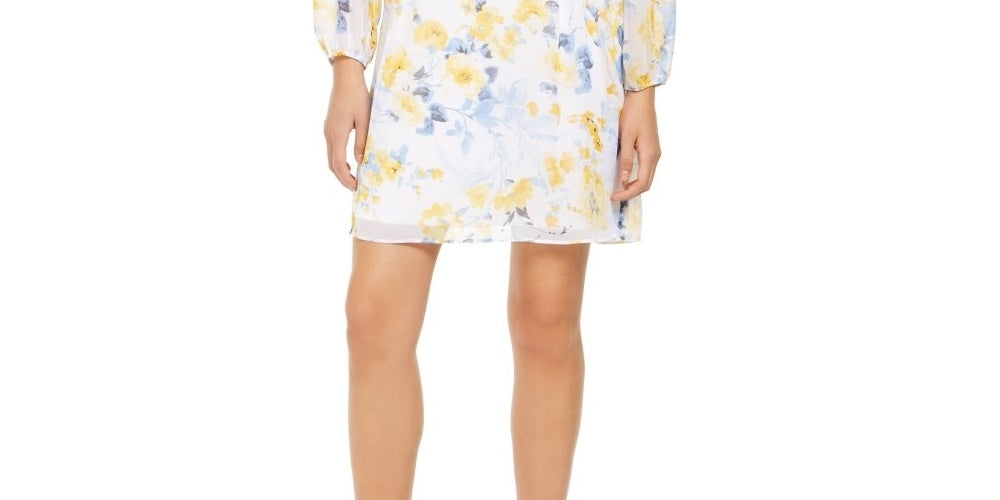 Vestido feminino com decote em V e mangas curtas INC International Concepts, branco, tamanho pequeno