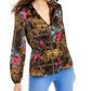 Blusa peplum feminina estampada com zíper Thalia Sodi, preta, tamanho médio