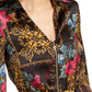 Blusa peplum feminina estampada com zíper Thalia Sodi, preta, tamanho médio