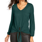 Blusa feminina Thalia Sodi com amarração frontal, verde, tamanho X-S